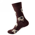 Brown sock featuring a pattern with the pug dog (French Bulldog)