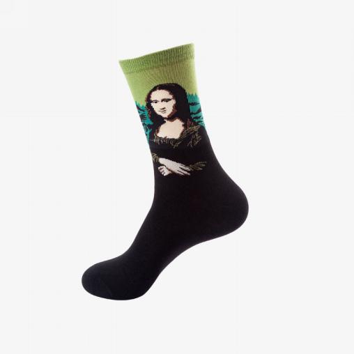 Black sock with Mona Lisa inspired design.