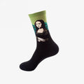 Black sock with Mona Lisa inspired design.