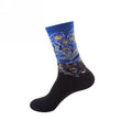 Black sock 'Starry Night' inspired design on a white background
