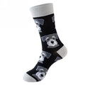 Black socks with a terrier dog pattern on a white background
